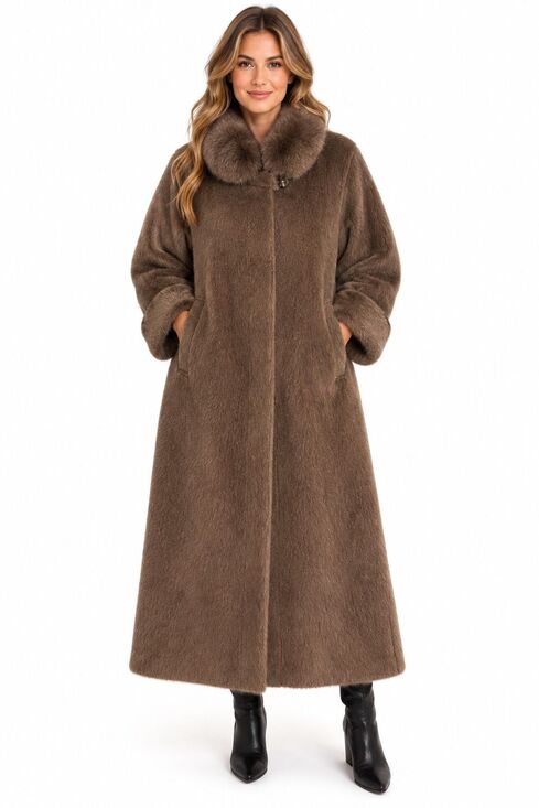 Hensel & Mortensen Jackets & Blazers - Hensel & Mortensen Vintage Llama Hair Long Coat Fur Collar Brown Women’s L Flaws